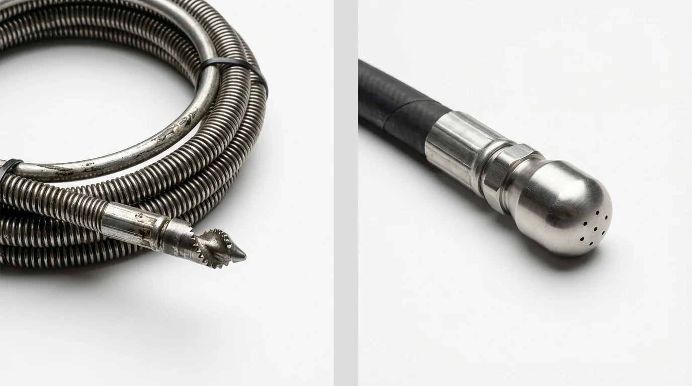 Drain snake cable and hydro jetting nozzle used for drain cleaning in Dove Creek, CO