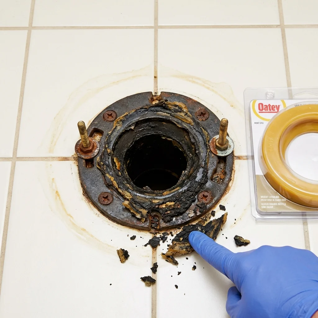 Failed wax ring showing water seepage at the base of a toilet in a Dove Creek, CO home